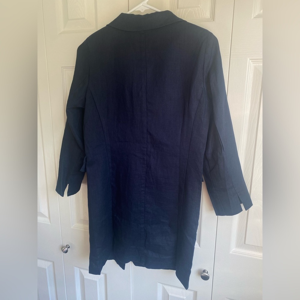 New Navy 100% Linen Long Blazer Jacket size M - Picture 3 of 6